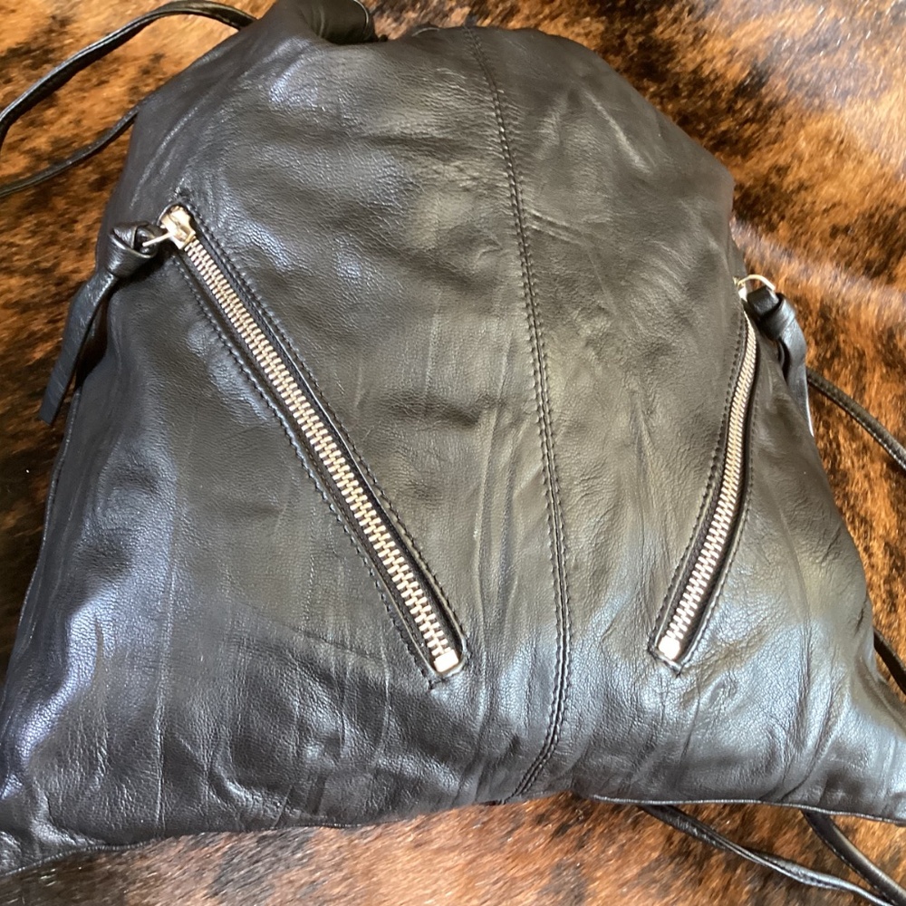 ASOS Black Leather Delicate Drawstring Slouch Backpack - Picture 7 of 10
